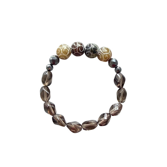 Smoky quartz and old jade men’s bracelet