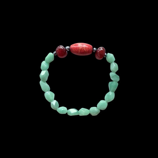 New jade, carnelian and sponge coral men’s bracelet