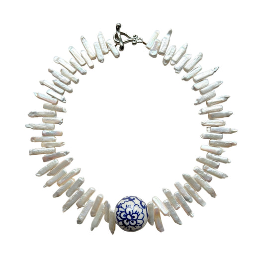 Matchstick pearl and ceramic choker