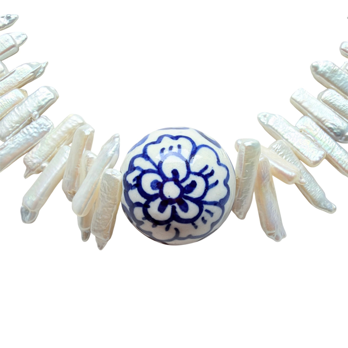 Matchstick pearl and ceramic choker