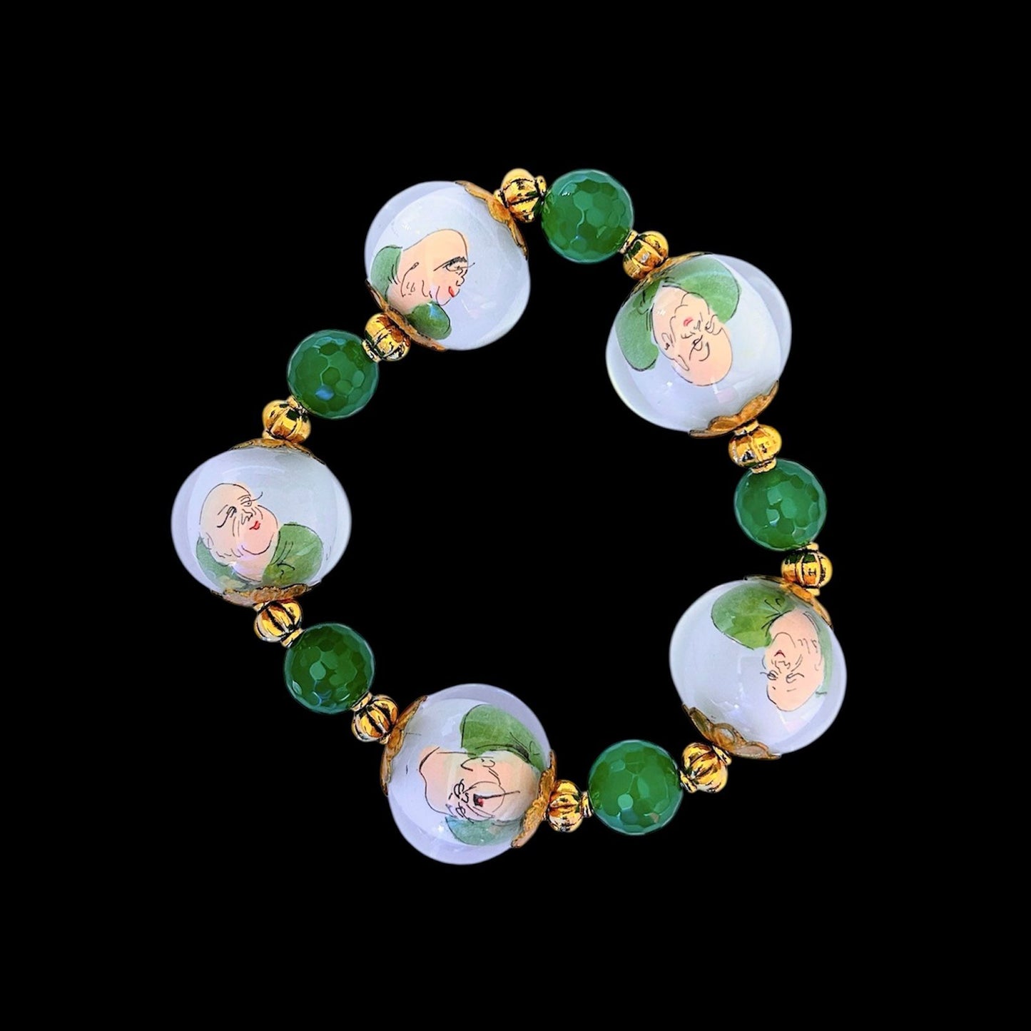 Reverse painted glass bead bracelets