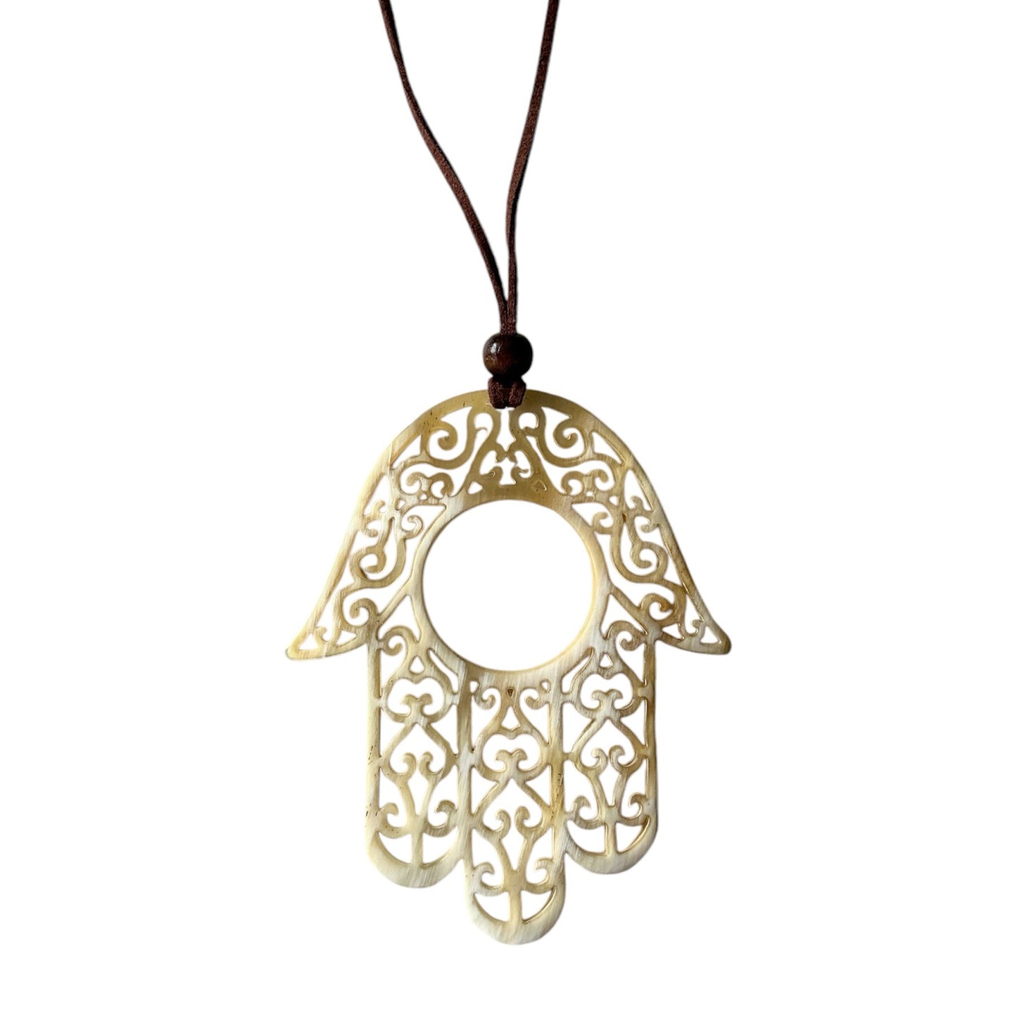 Large buffalo horn Hamsa hand pendant