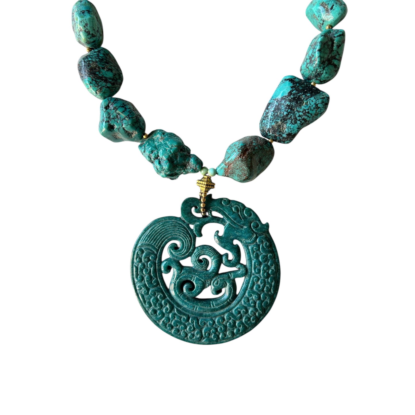 Turquoise chocker with a hand carved stone dragon
